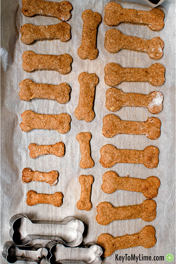 Homemade dog training treats made with peanut butter, banana, and oats.