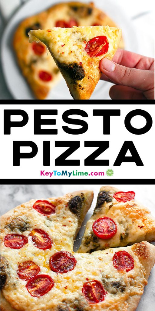 Two images of pesto pizza.