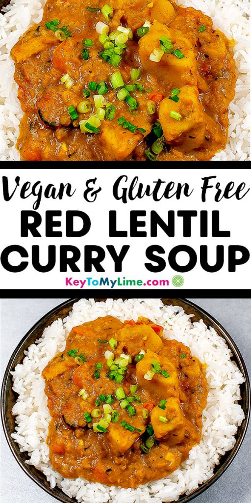 Two images of red lentil curry soup.