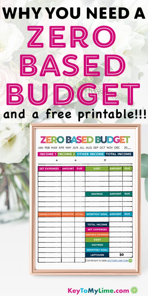 Image of a Pinterest pin for a zero based budget and free printable.