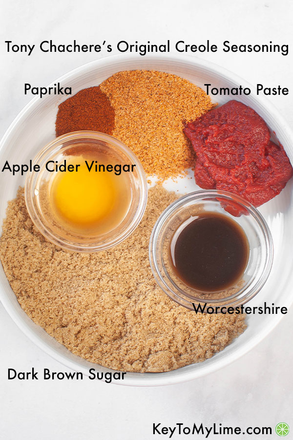 A labelled process image showing the ingredients for cajun bbq sauce.