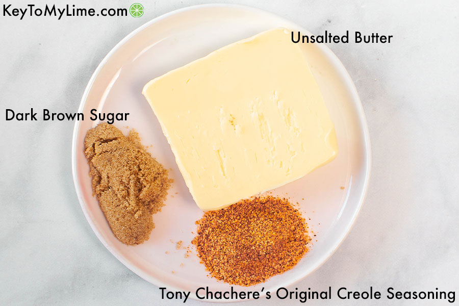 A labelled process image showing the ingredients for sweet cajun butter.
