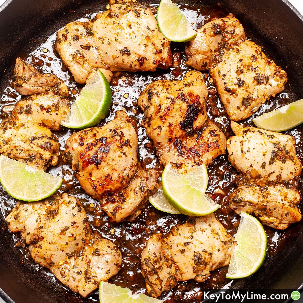 Cilantro lime chicken in a cast iron skillet.