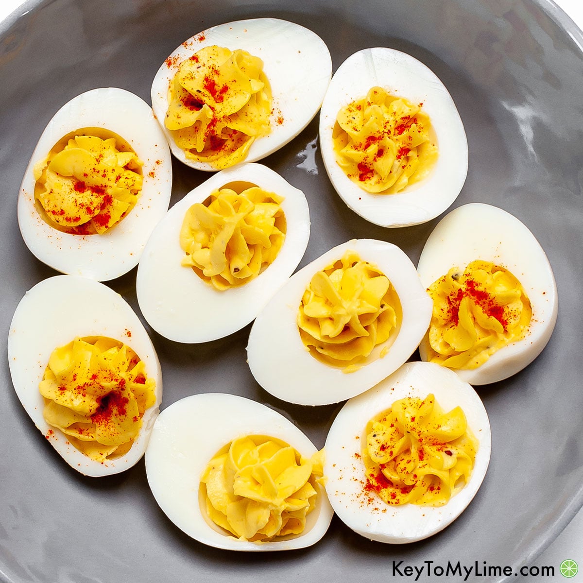 Instant Pot deviled eggs sprinkled with paprika.