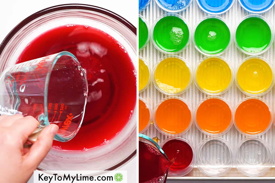 A process collage showing how to make jello shots.