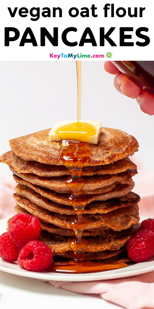 A Pinterest pin image with a picture of oat flour pancakes and title text.