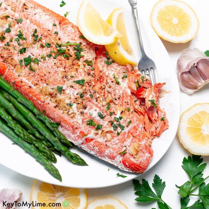 A filet of the best baked garlic butter salmon recipe.