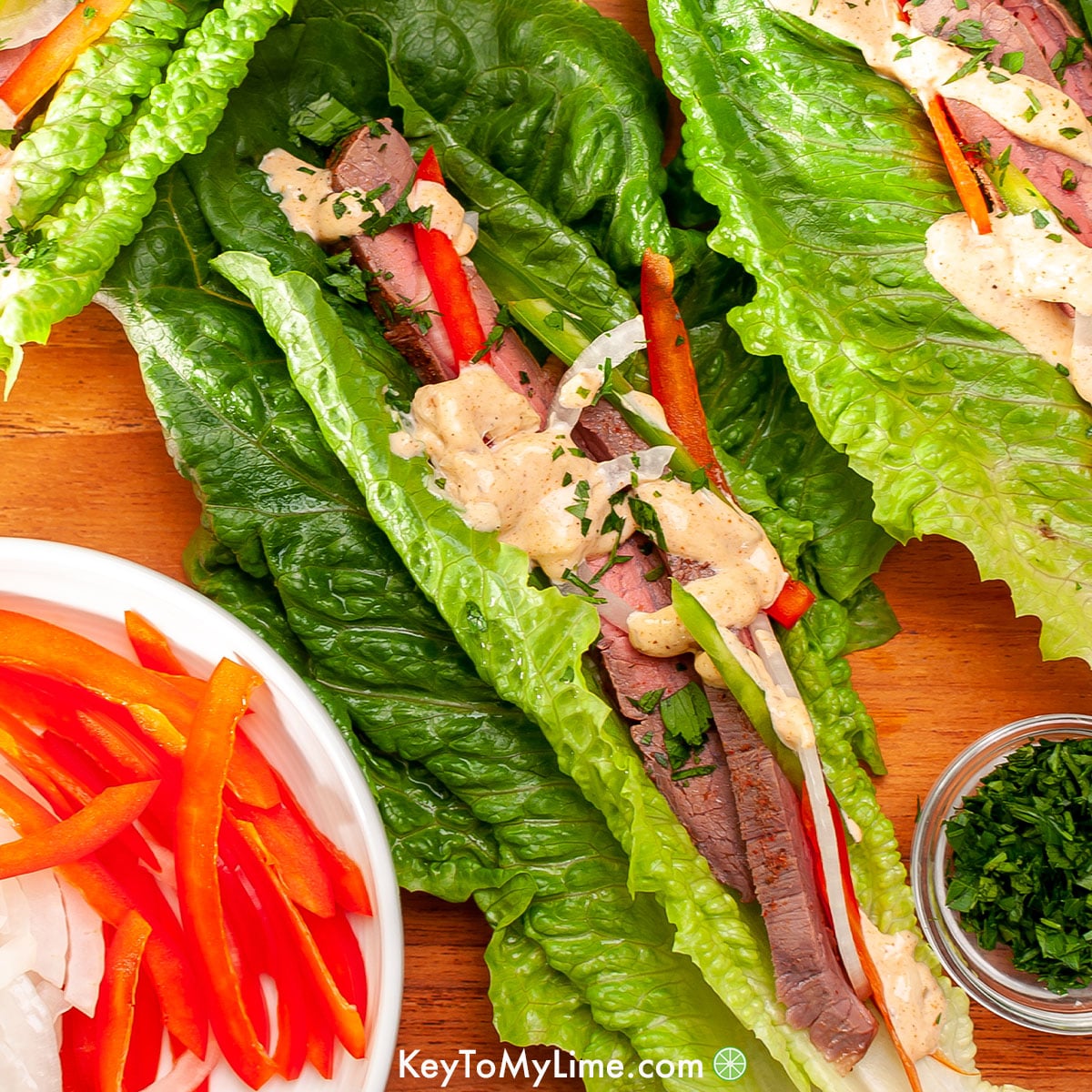 The best flank steak lettuce wraps with Cajun aioli recipe.