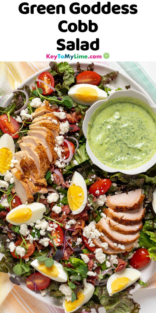 A Pinterest pin image of Green Goddess Cobb Salad with title text at the top.