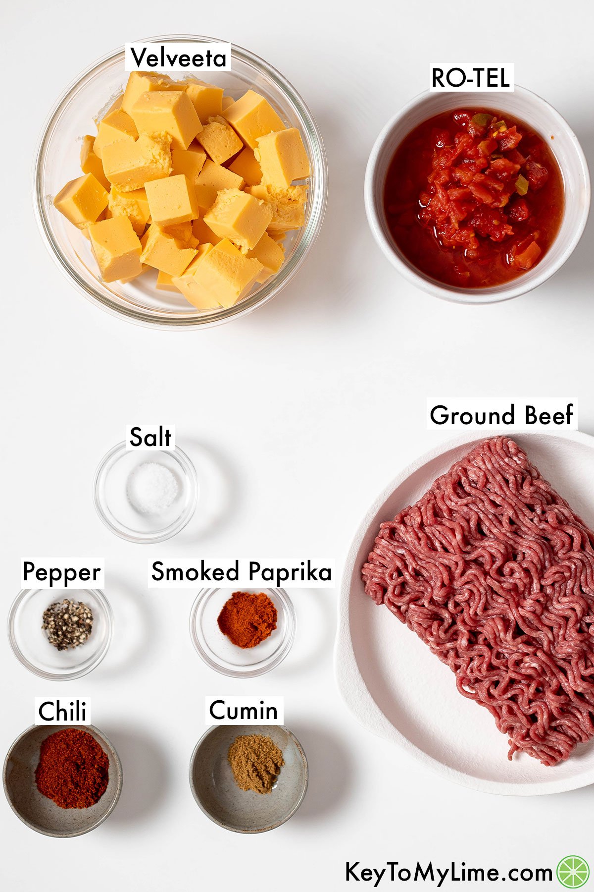 The labeled ingredients for Rotel dip.