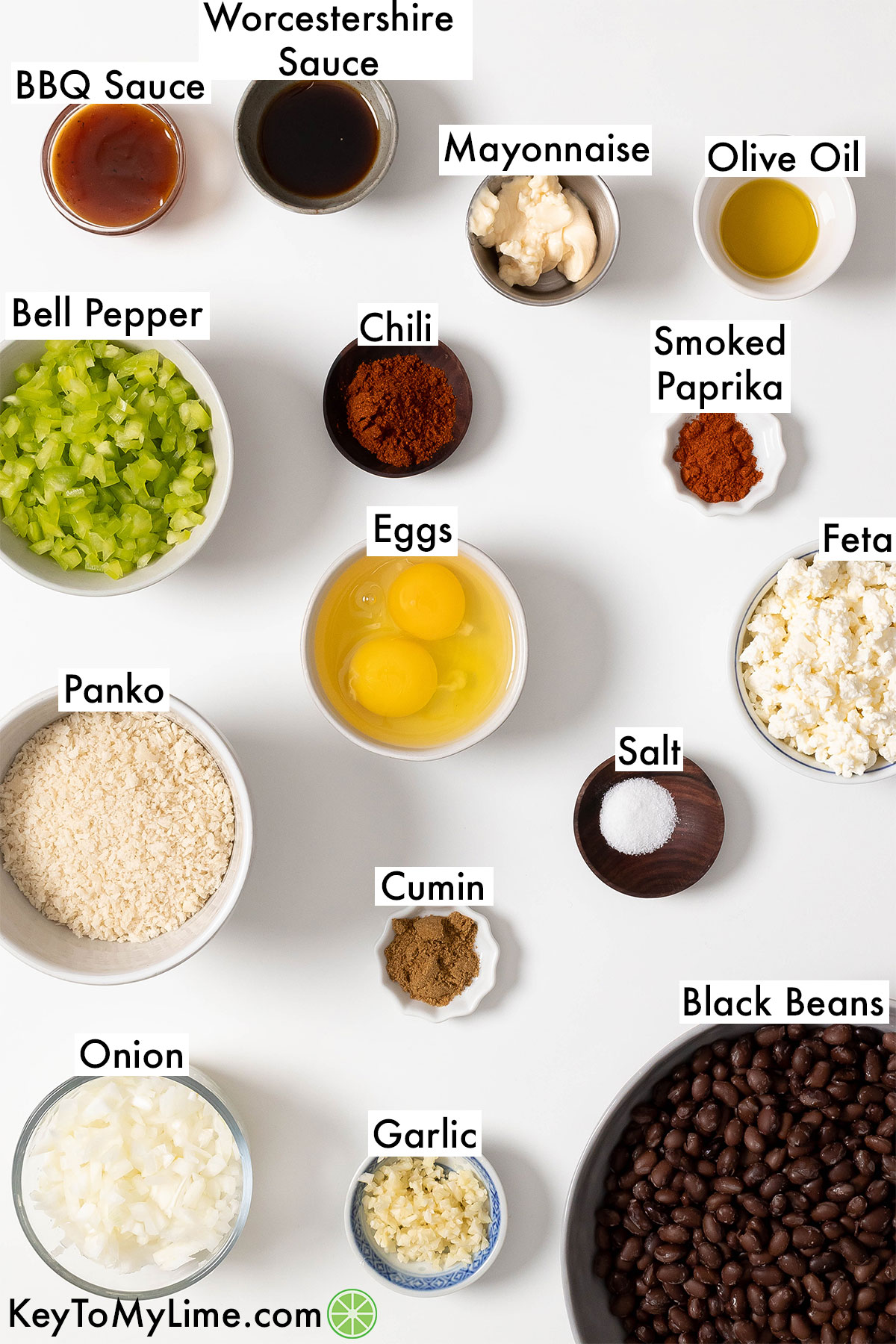 The labeled ingredients for black bean burgers.