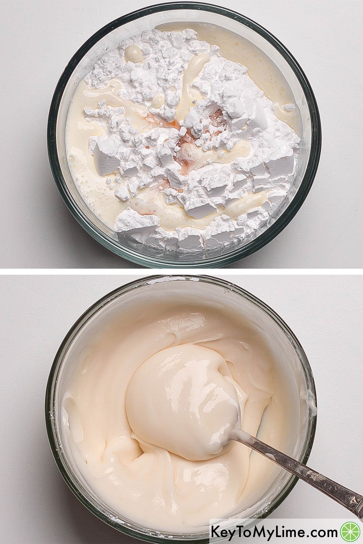 Mixing together a vanilla flavored powdered sugar glaze.
