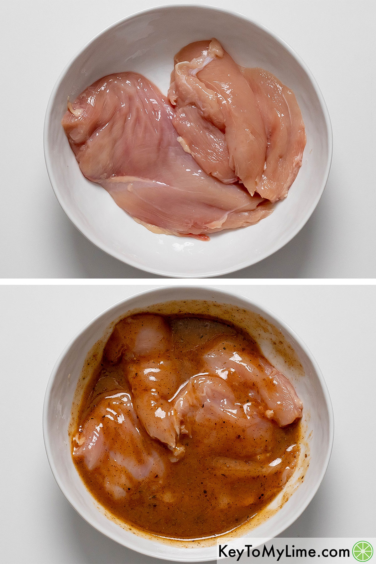 Marinating chicken breast in chicken marinade.