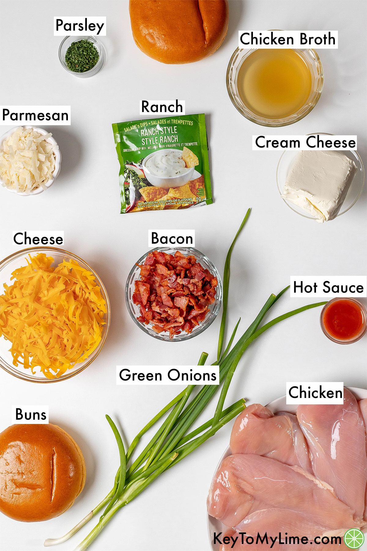 The labeled ingredients for Instant Pot crack chicken.