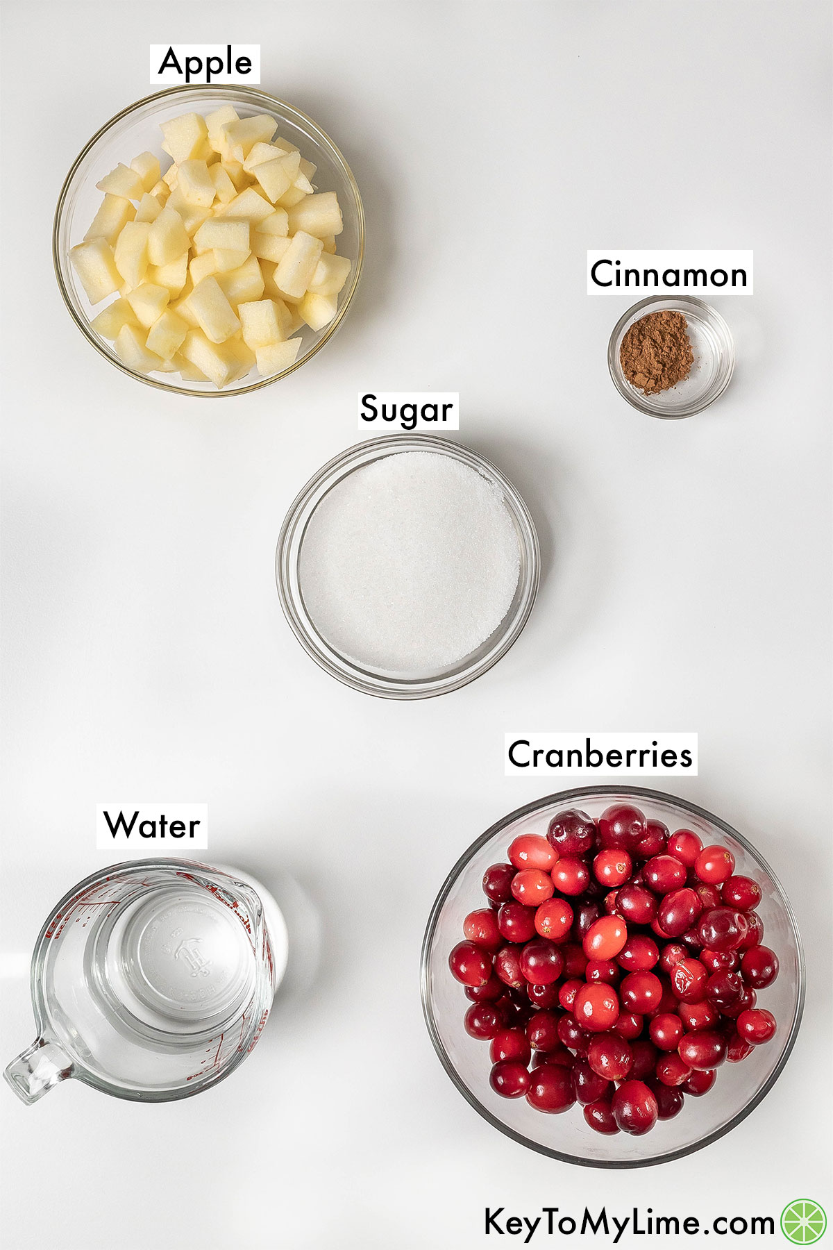 The labeled ingredients for cranberry jam.