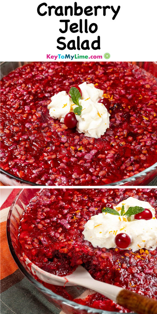 A Pinterest pin image with a picture of cranberry jello salad, with title text at the top.