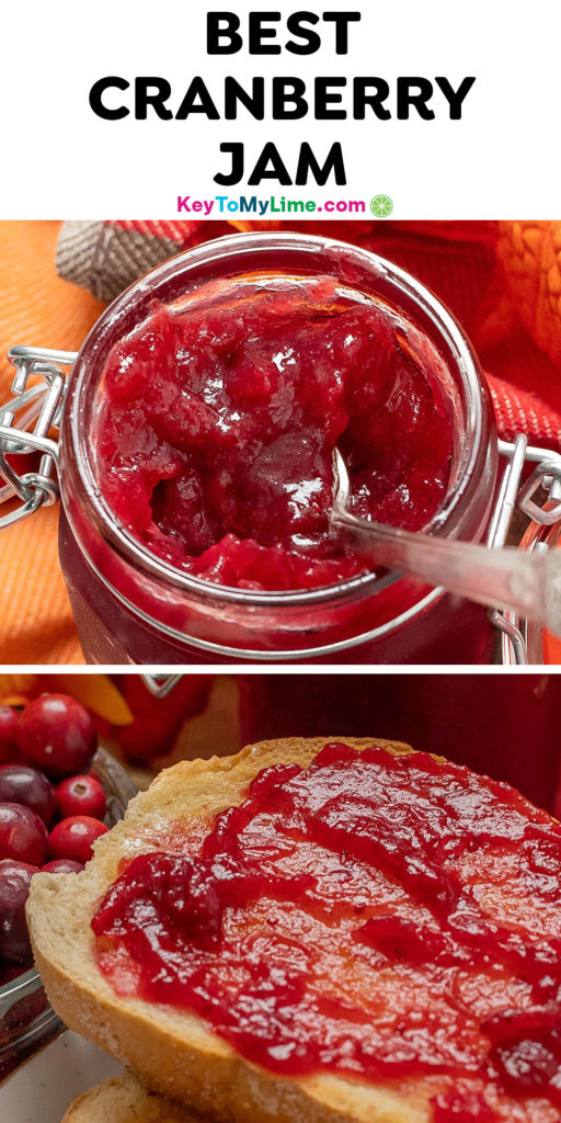 A Pinterest pin image with a picture of cranberry jam, with title text at the top.