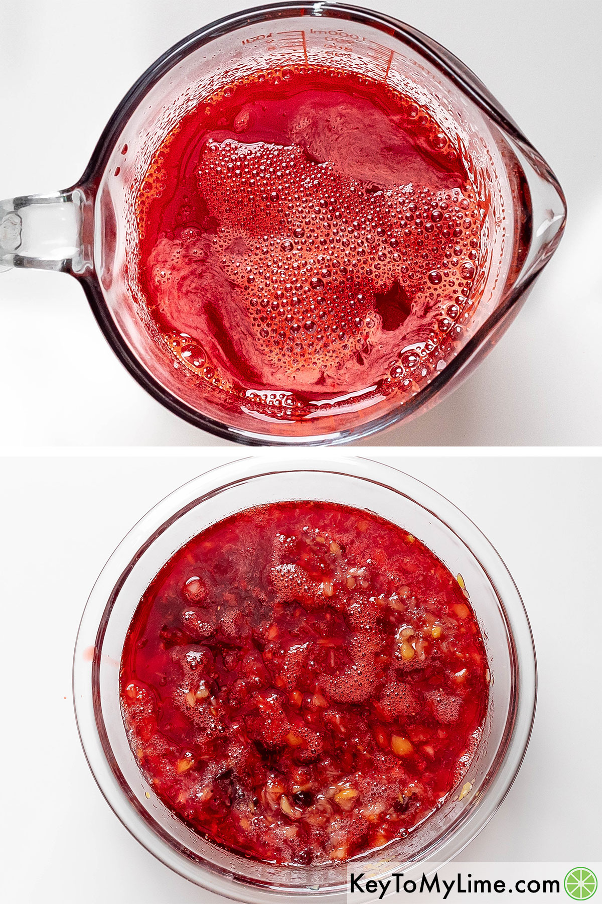 Mixing crushed pineapple and cranberry sauce into initial jello mixture.