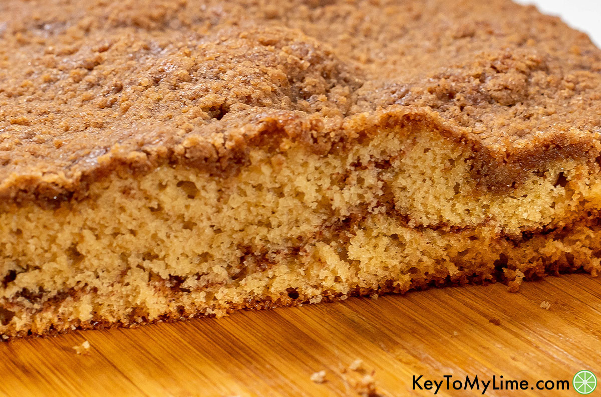A side shot image showing the inside texture of the coffee cake.