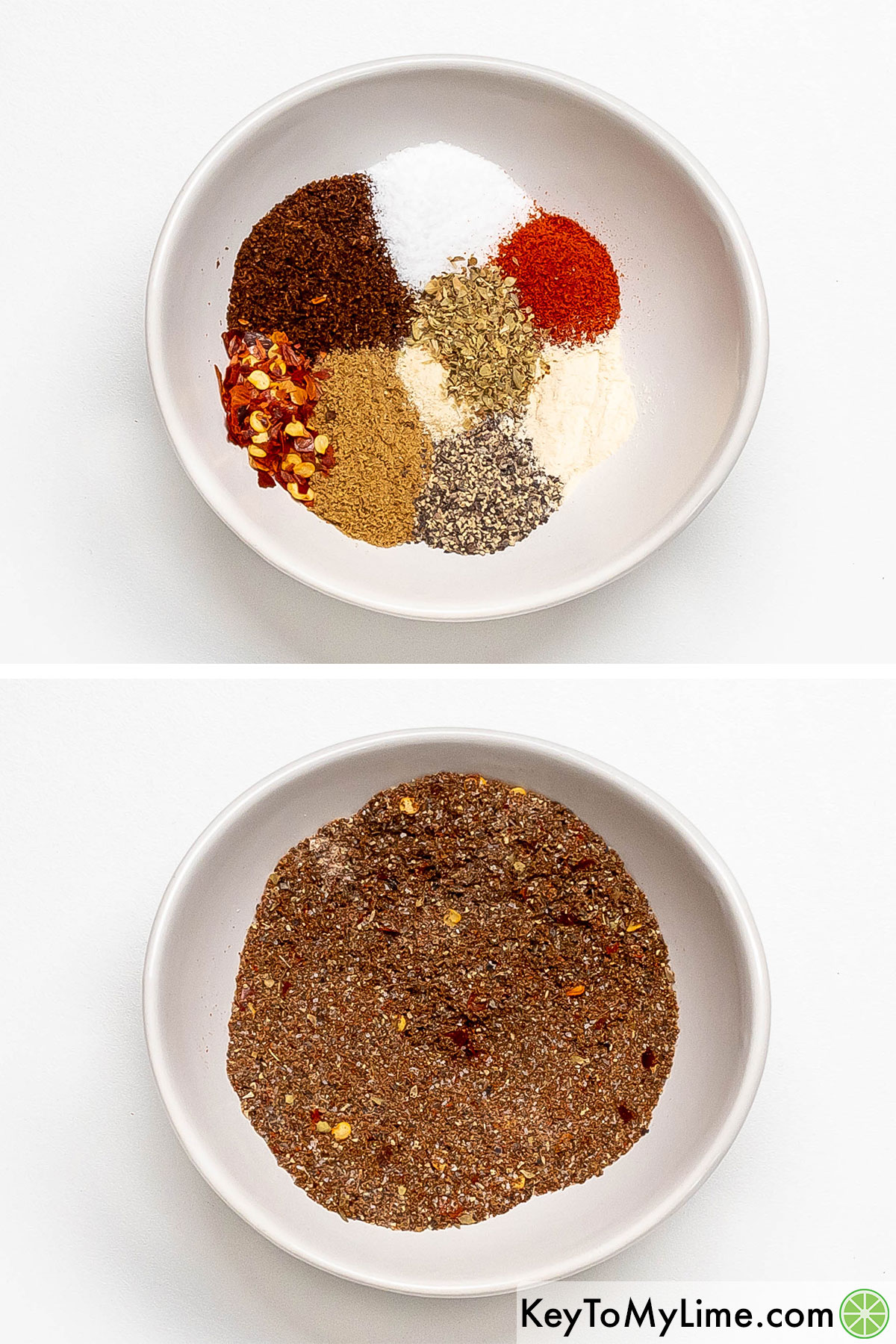 Adding the dry spices to a small mixing bowl and mixing together.