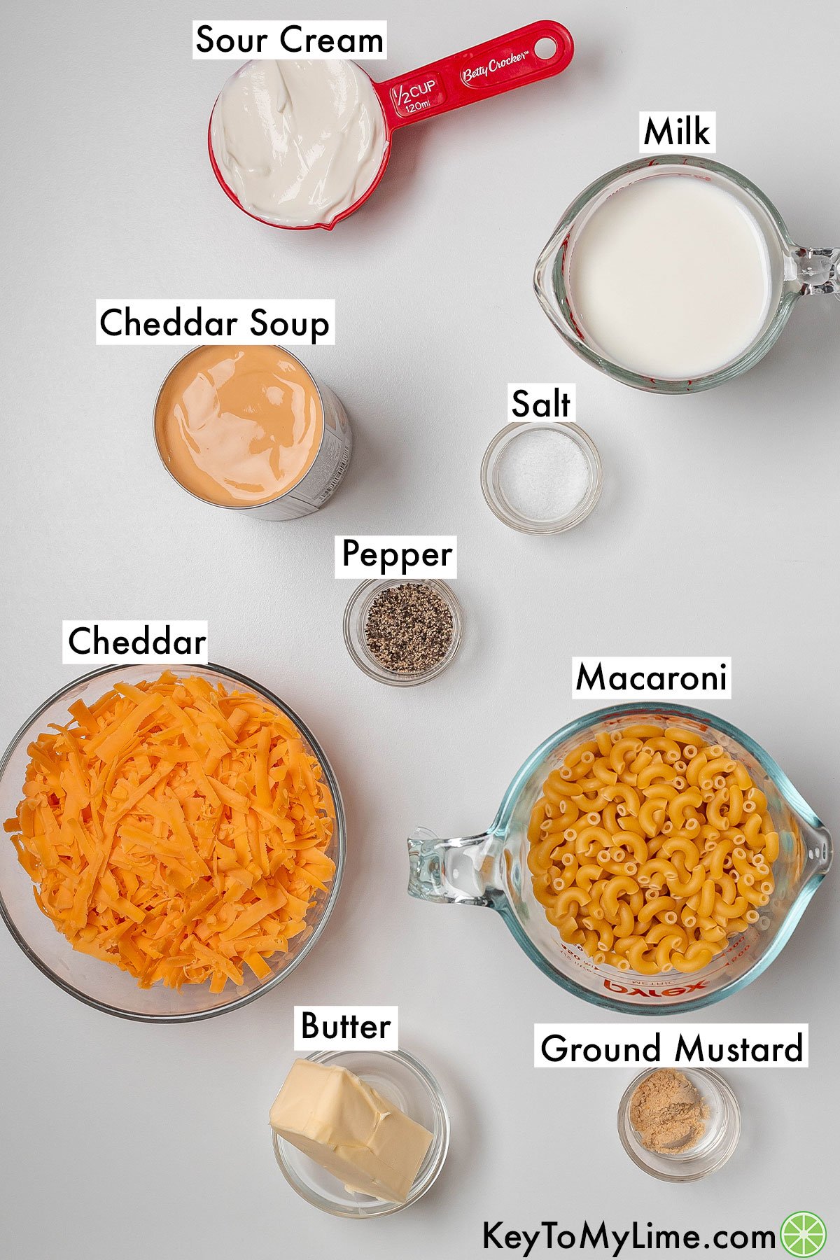 The labeled ingredients for Paula Deen crockpot mac and cheese.