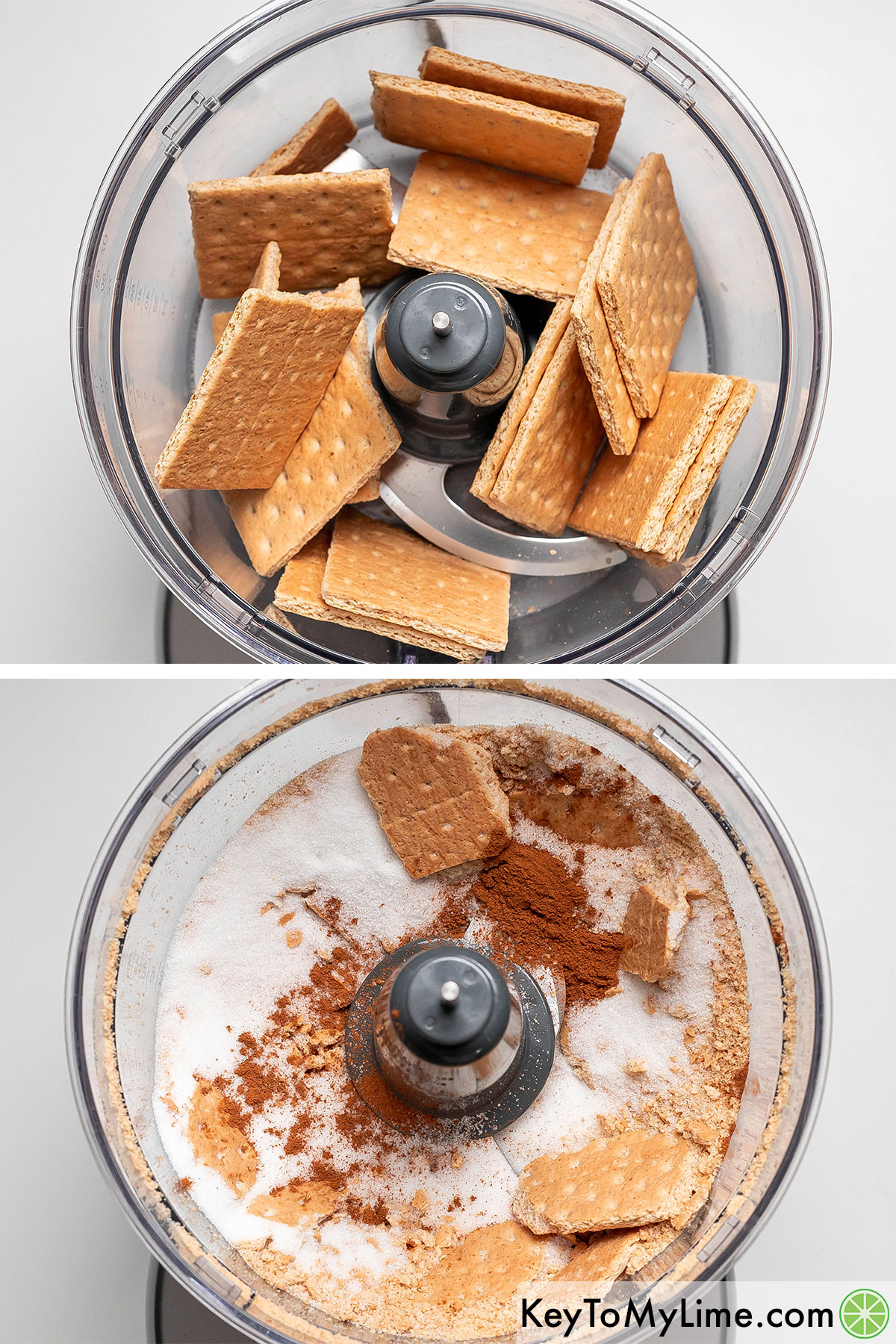 Pulsing graham crackers in a food processor then adding sugar and cinnamon.