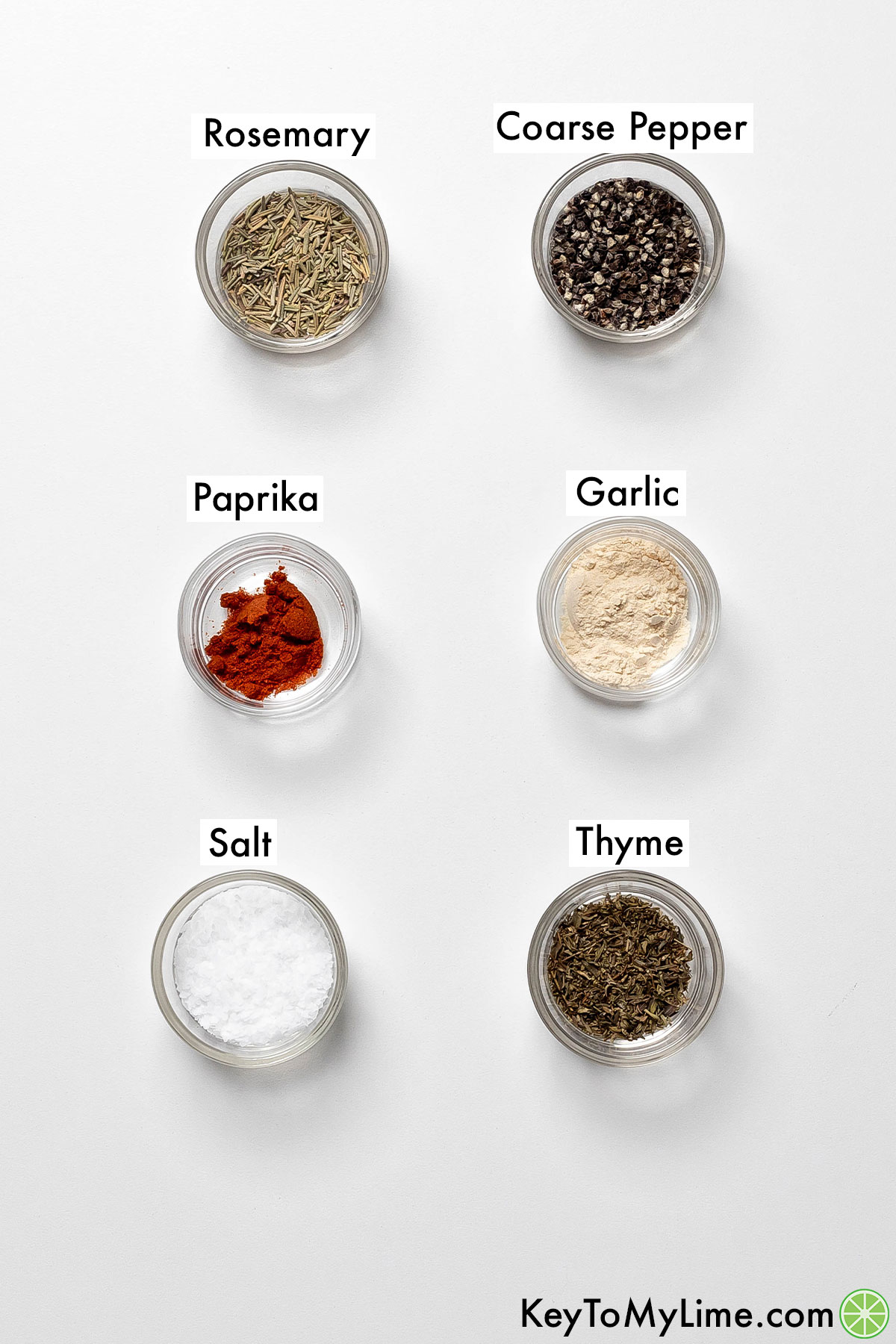 The labeled ingredients for prime rib rub.
