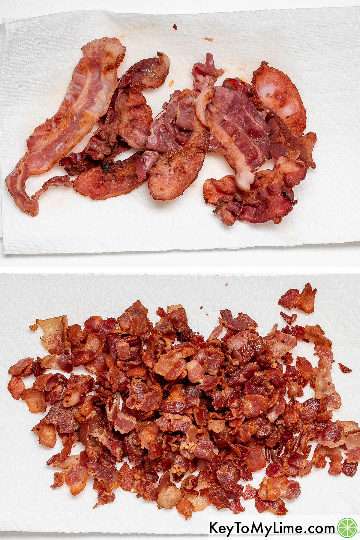 Cutting the bacon strips into small pieces before adding to the crockpot.