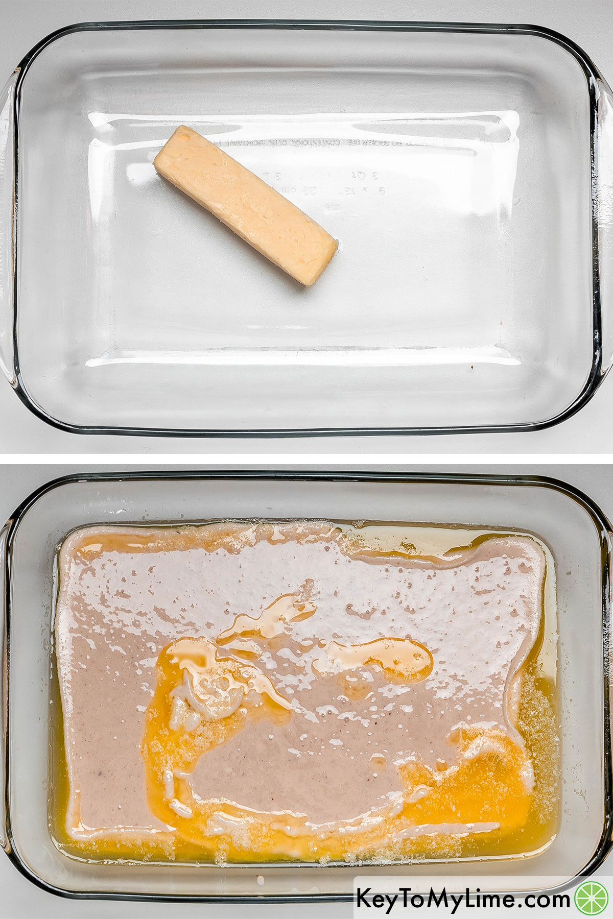 Melted a stick a butter in a casserole dish in the oven then pouring in the batter.