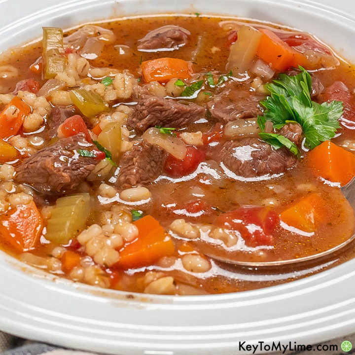 The best beef barely soup instant pot recipe.