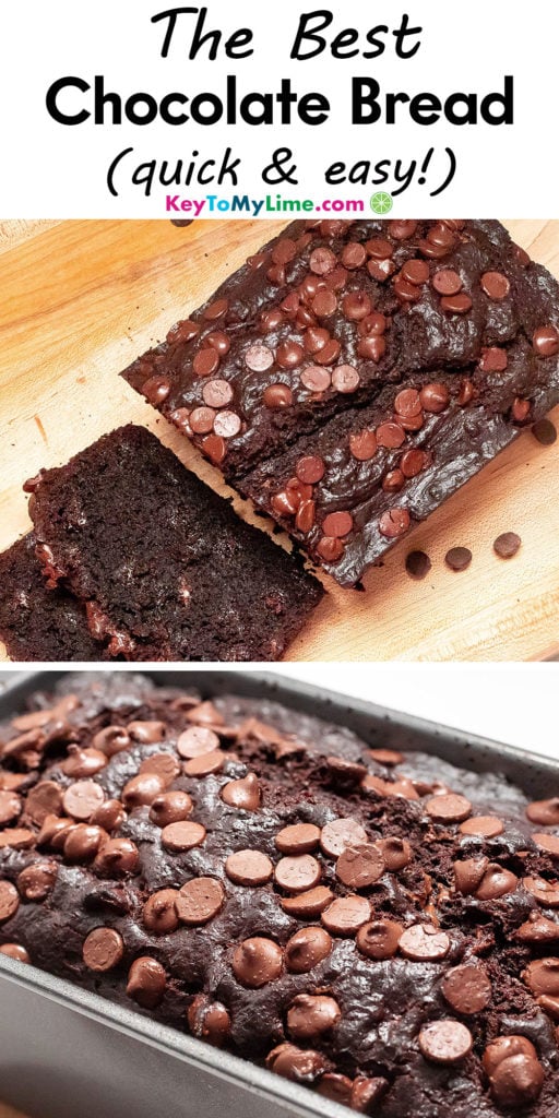A Pinterest pin image with a picture of chocolate bread with title text at the top.