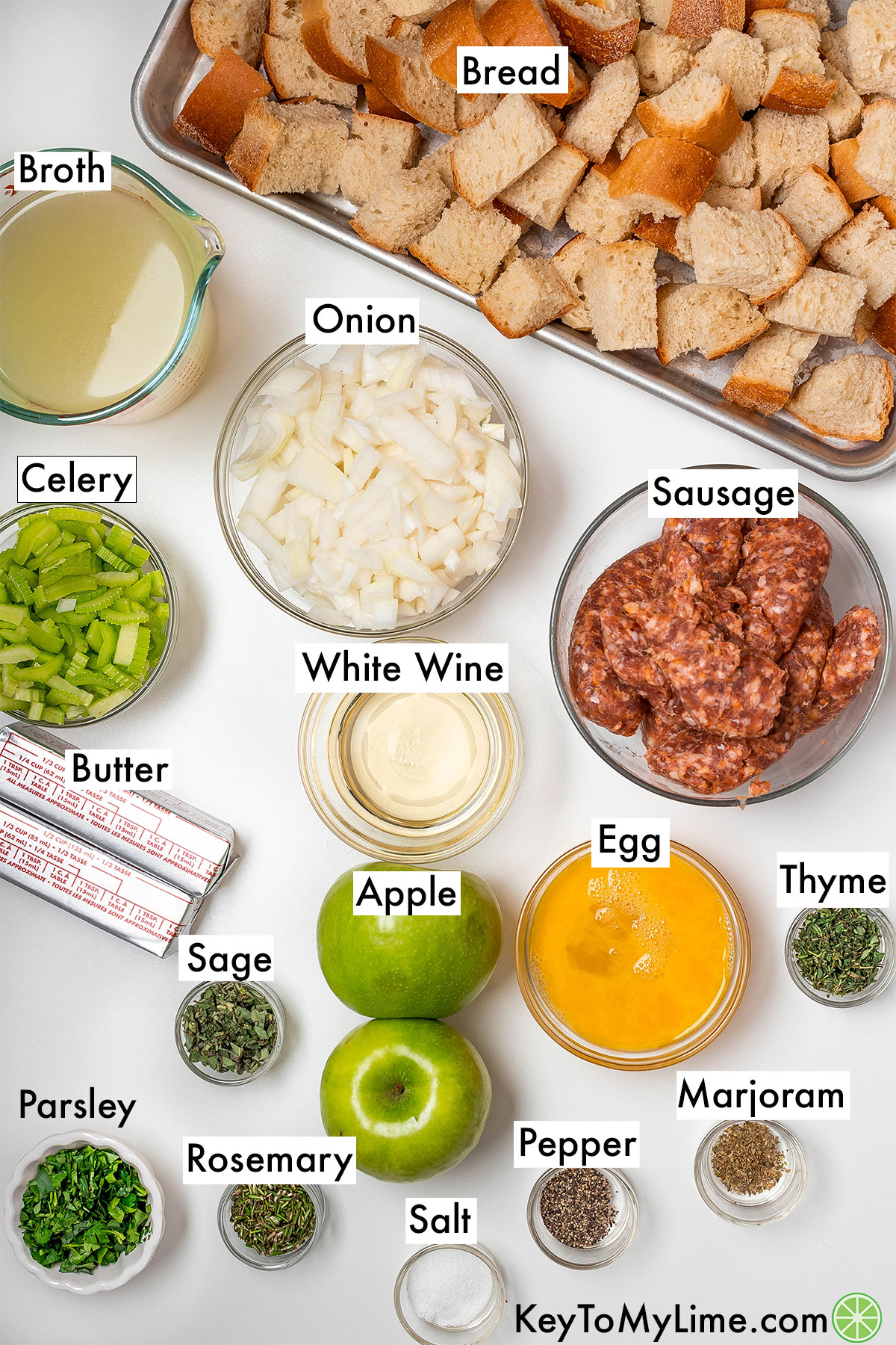 The labeled ingredients for crock pot stuffing.
