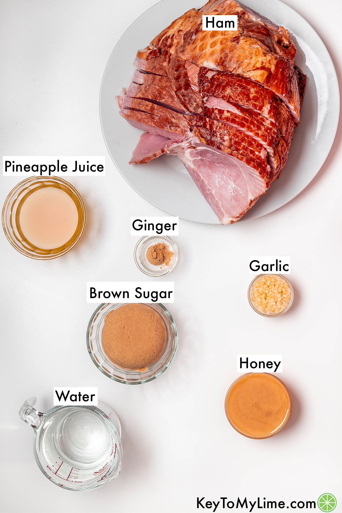 The labeled ingredients for Instant Pot ham.