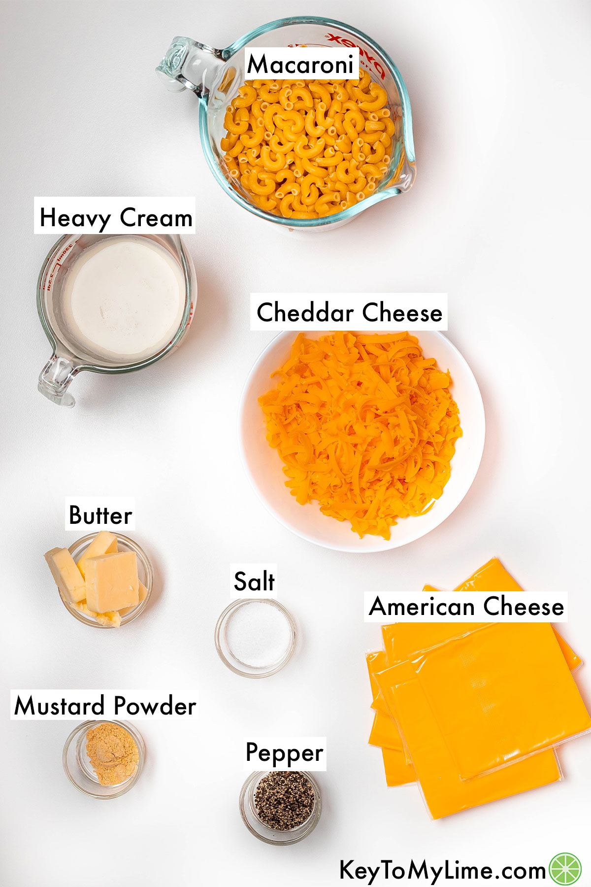 The labeled ingredients for Paula Deen mac and cheese.
