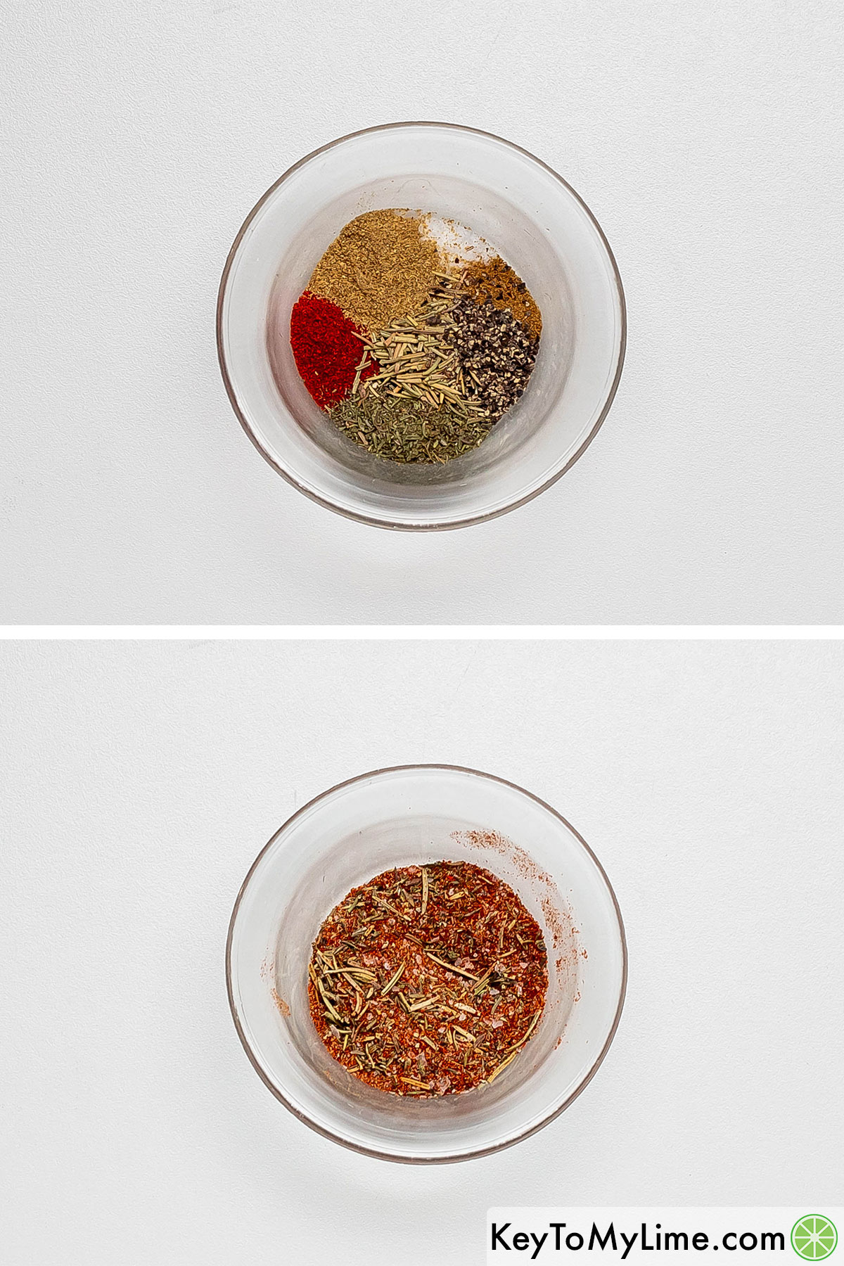 Adding the dry spices to a small mixing bowl and whisking together.