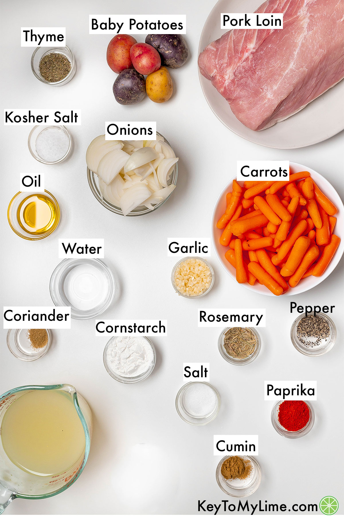 The labeled ingredients for Instant Pot pork loin.