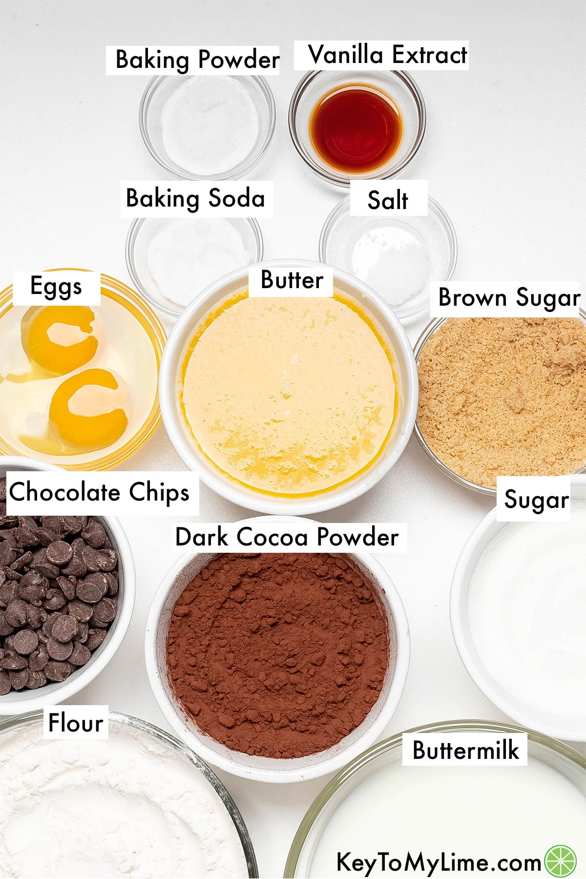 The labeled ingredients for chocolate bread.