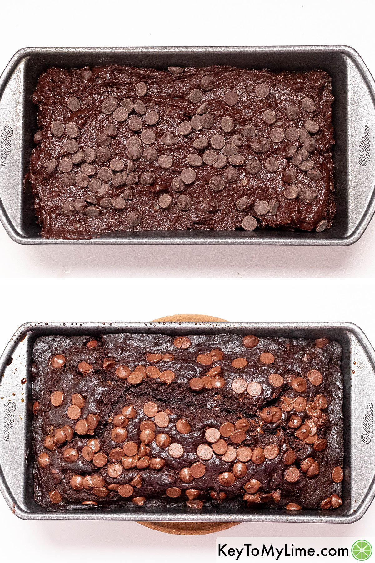 Sprinkling chocolate chips on top of the loaf cake, and then baking it.