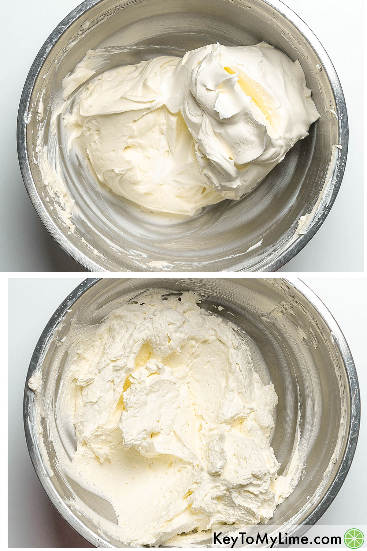 Adding cool whip to the cream cheese filling, and then hand mixing again.