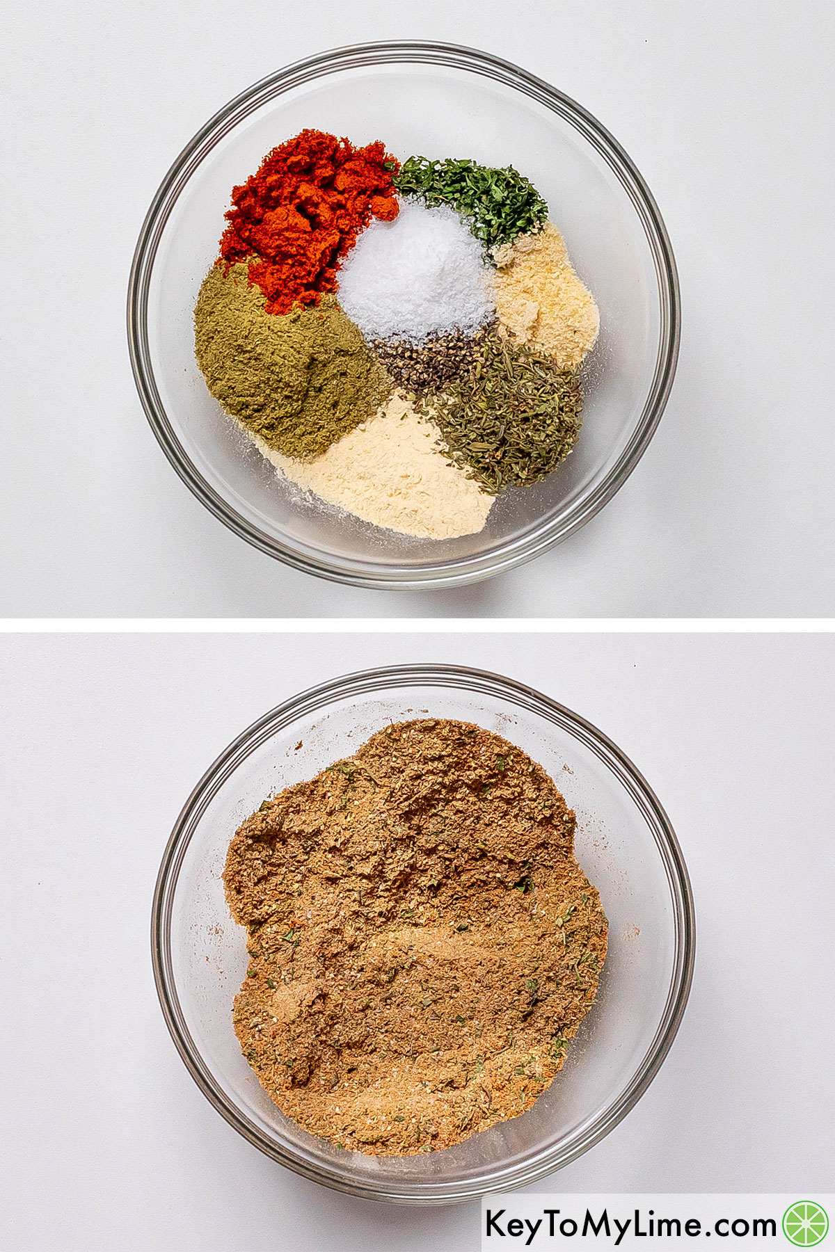 Adding dry spices to a small mixing bowl and mixing together to form the turkey rub.