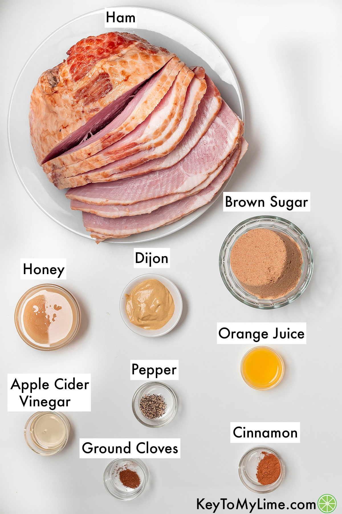 The labeled ingredients for air fryer ham.