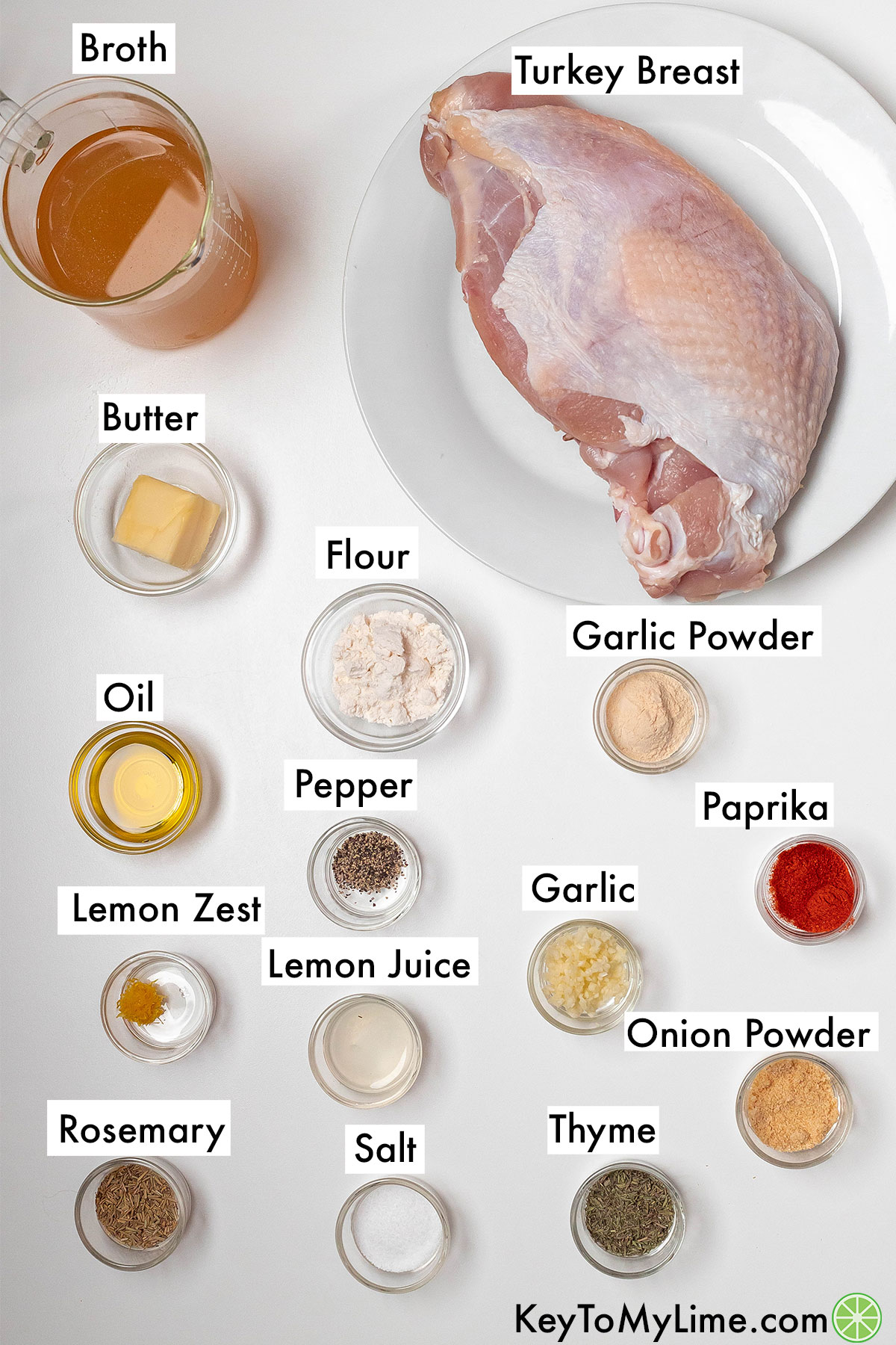 The labeled ingredients for air fryer turkey breast.