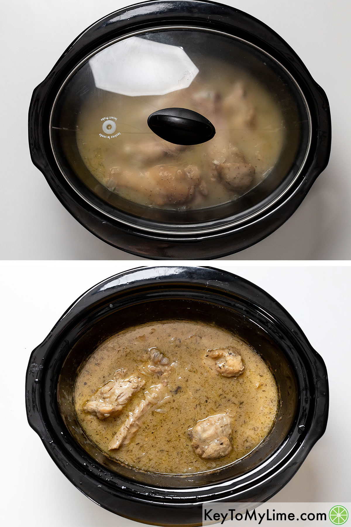 Covering the crockpot with a lid, and then cooking on low for six hours.