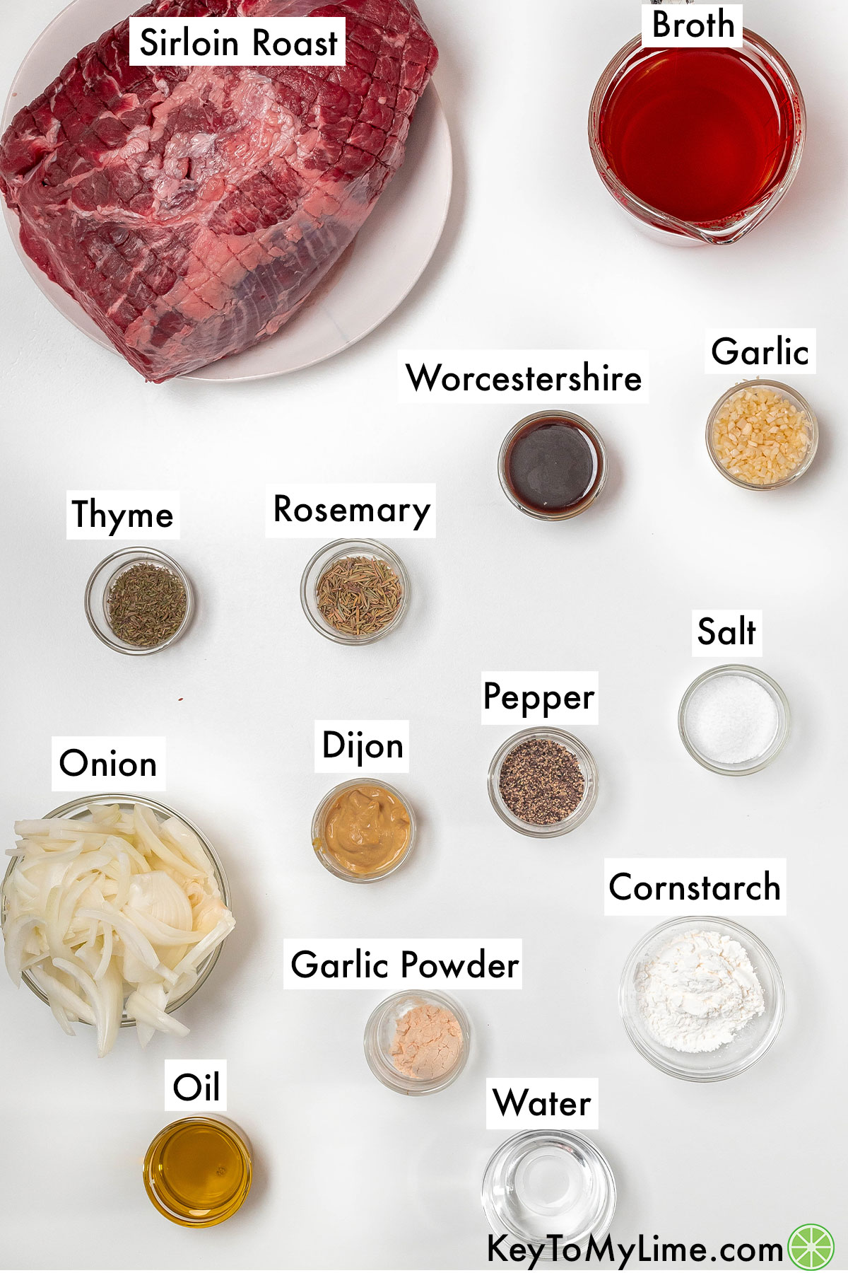 The labeled ingredients for Instant Pot roast beef.