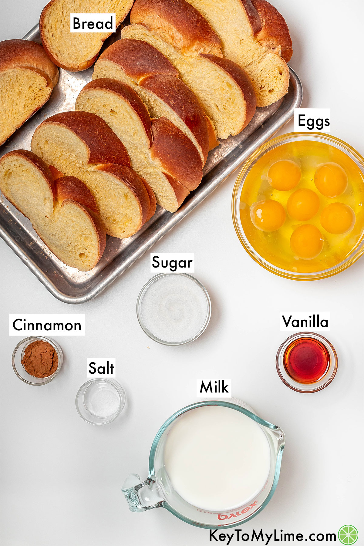 The labeled ingredients for French toast bake.