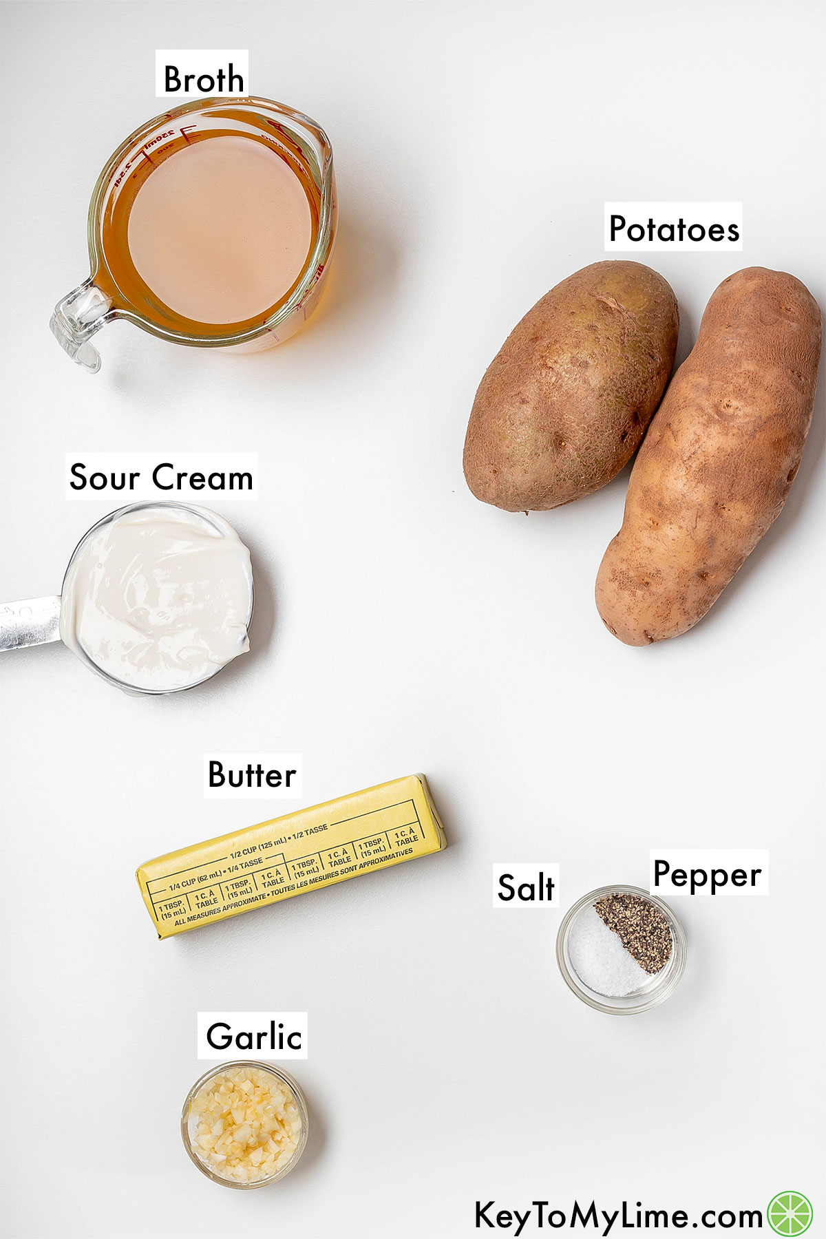 The labeled ingredients for mashed potatoes without milk.