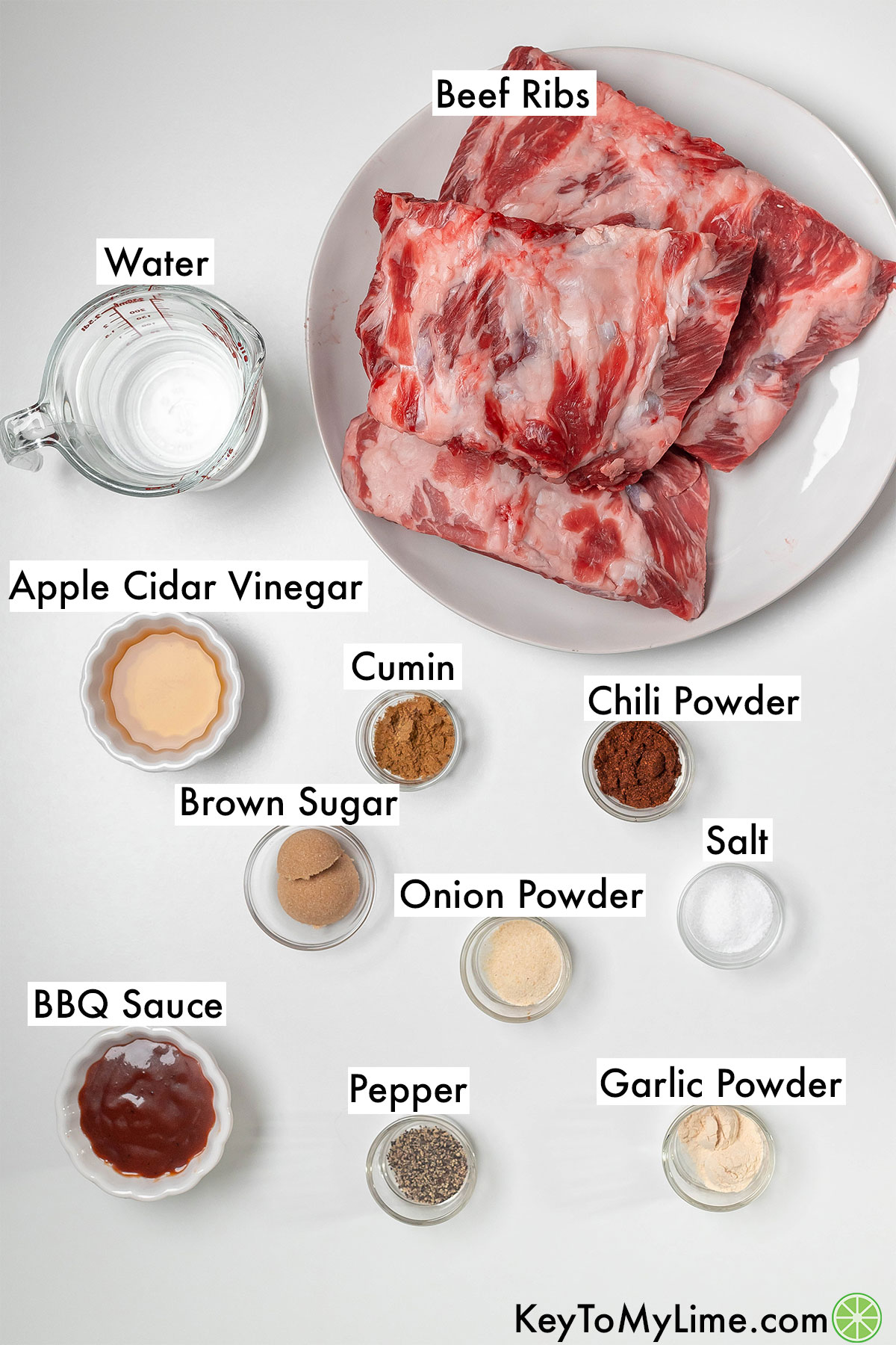 The labeled ingredients for Instant Pot beef ribs.