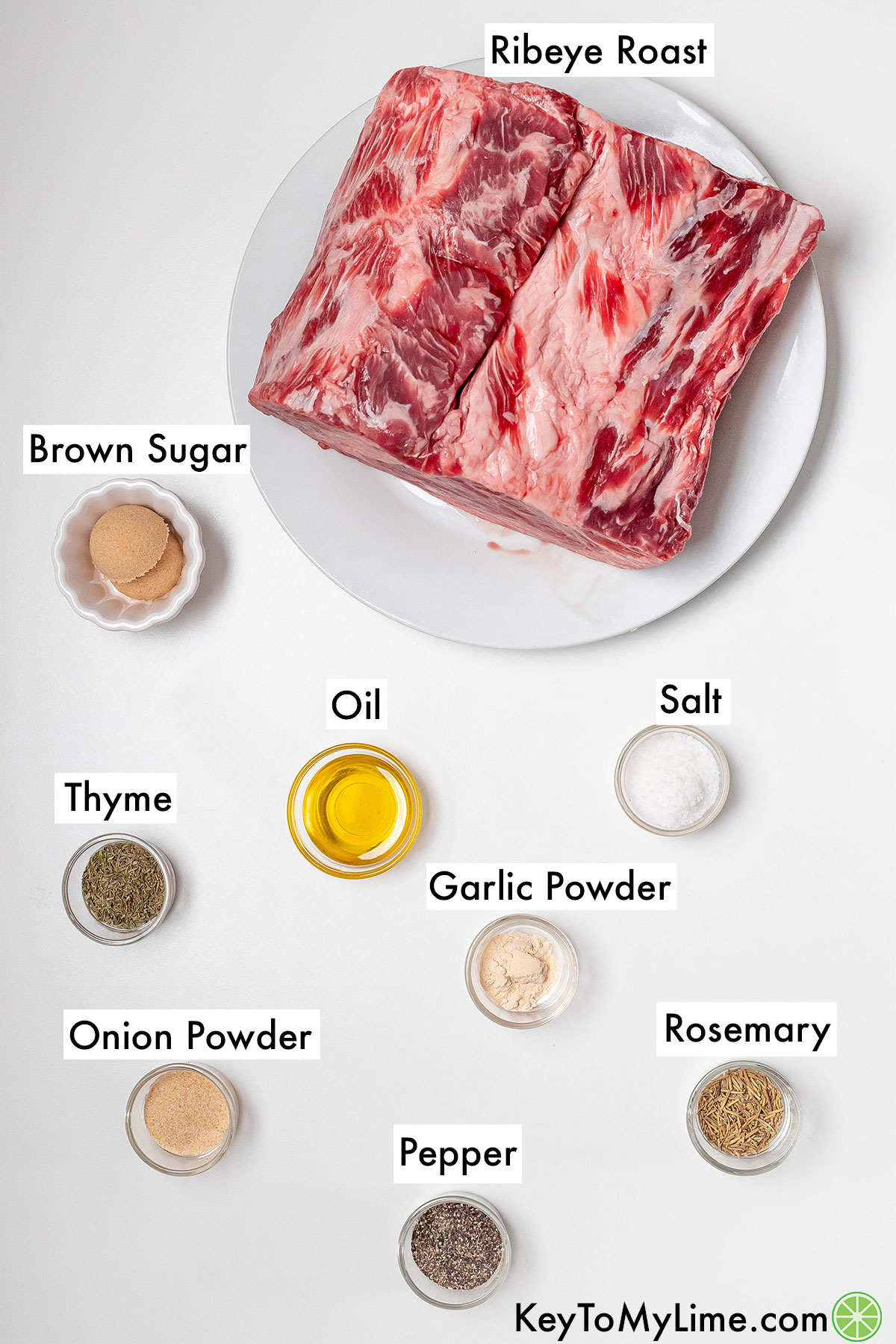 The labeled ingredients for ribeye roast.