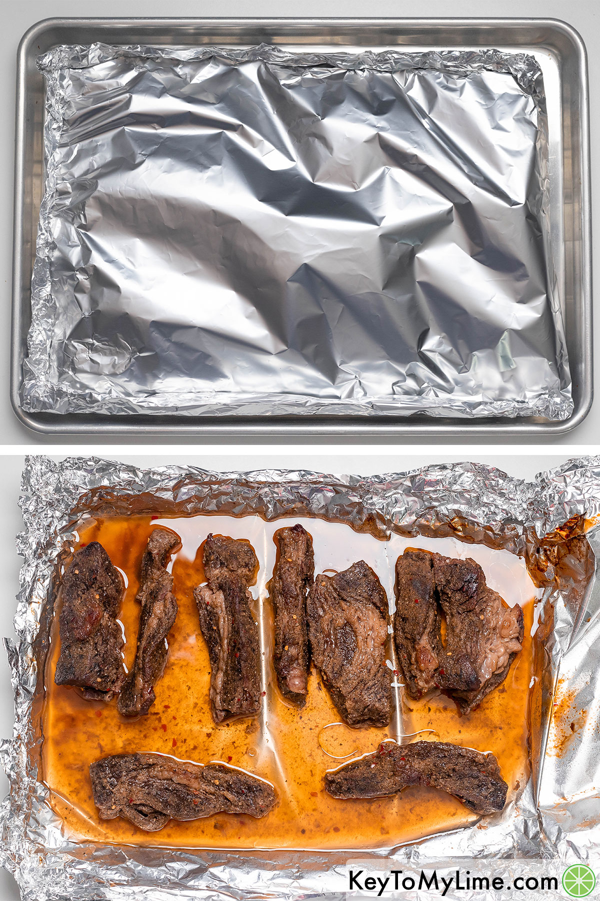 Placing aluminum foil tight over the ribs, and then baking in an oven until tender.