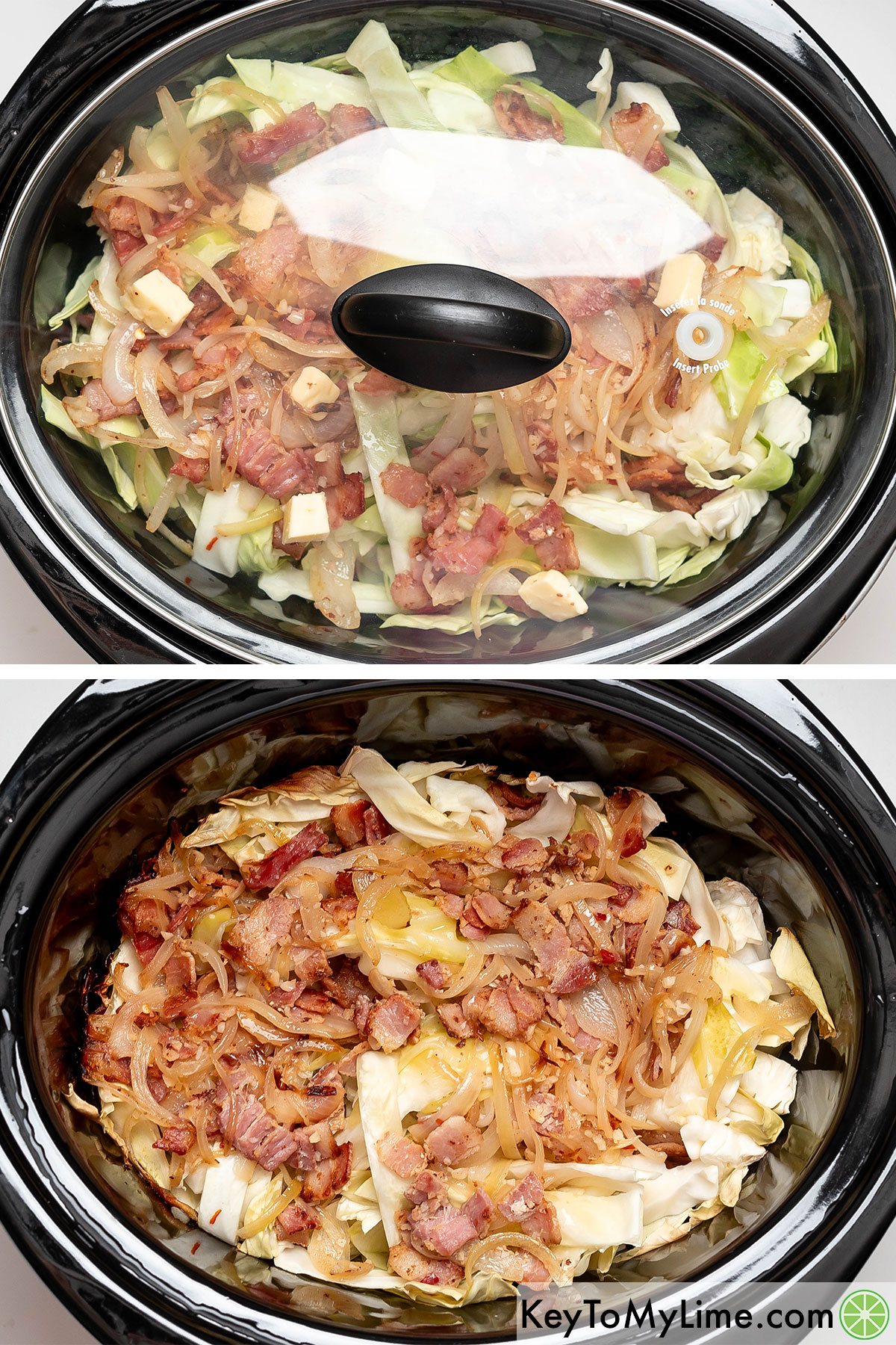 Covering and cooking the cabbage half way in a crockpot, and then tossing the cabbage mixture.